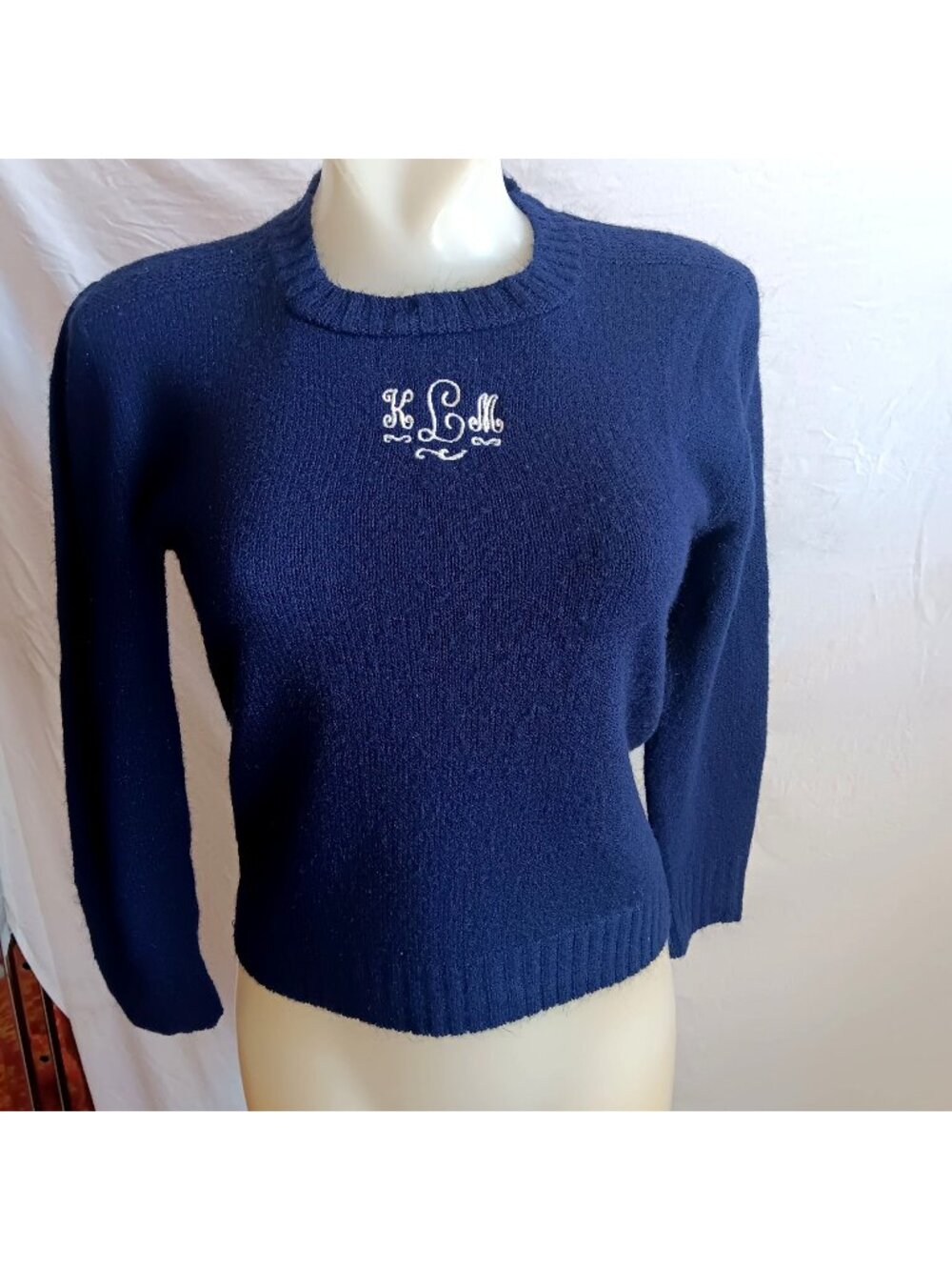 Crewneck Sweater Small Vintage 1970's Buttery Blue KLM Embroidered Logo